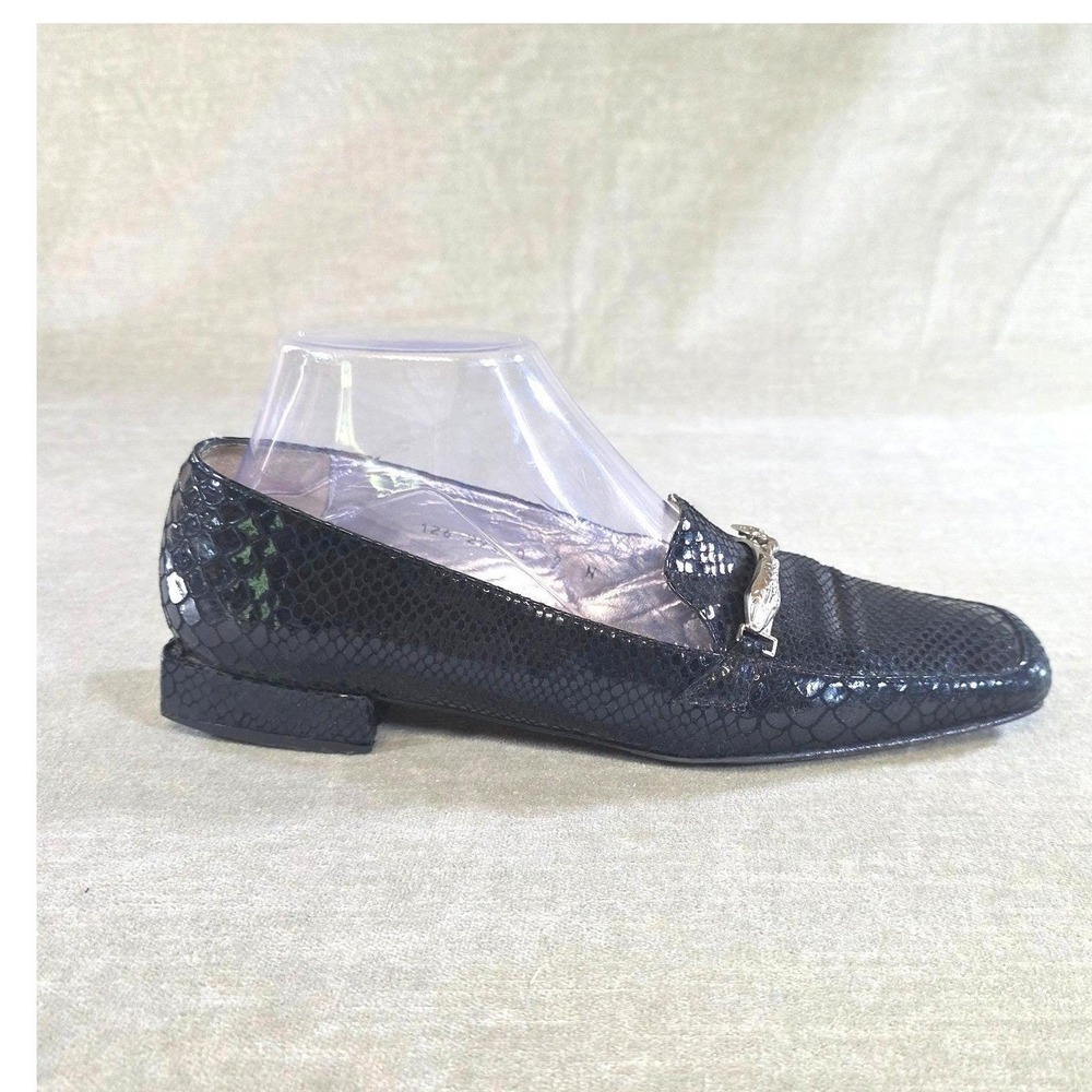 Vintage Timothy Hitsman Black Snakeskin Loafers Silver Snake Bit Hardware Sz 9 N